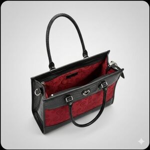 Brighton Animal Carrier Tote Black Red Croc Embossed